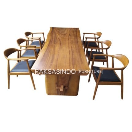 Long Live Edge Modern Suar Wood Furniture Dining Table Set
